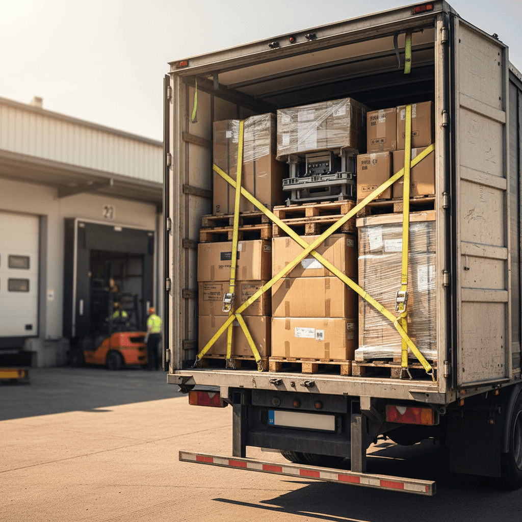 Full truck loaded with organized freight and secure strapping