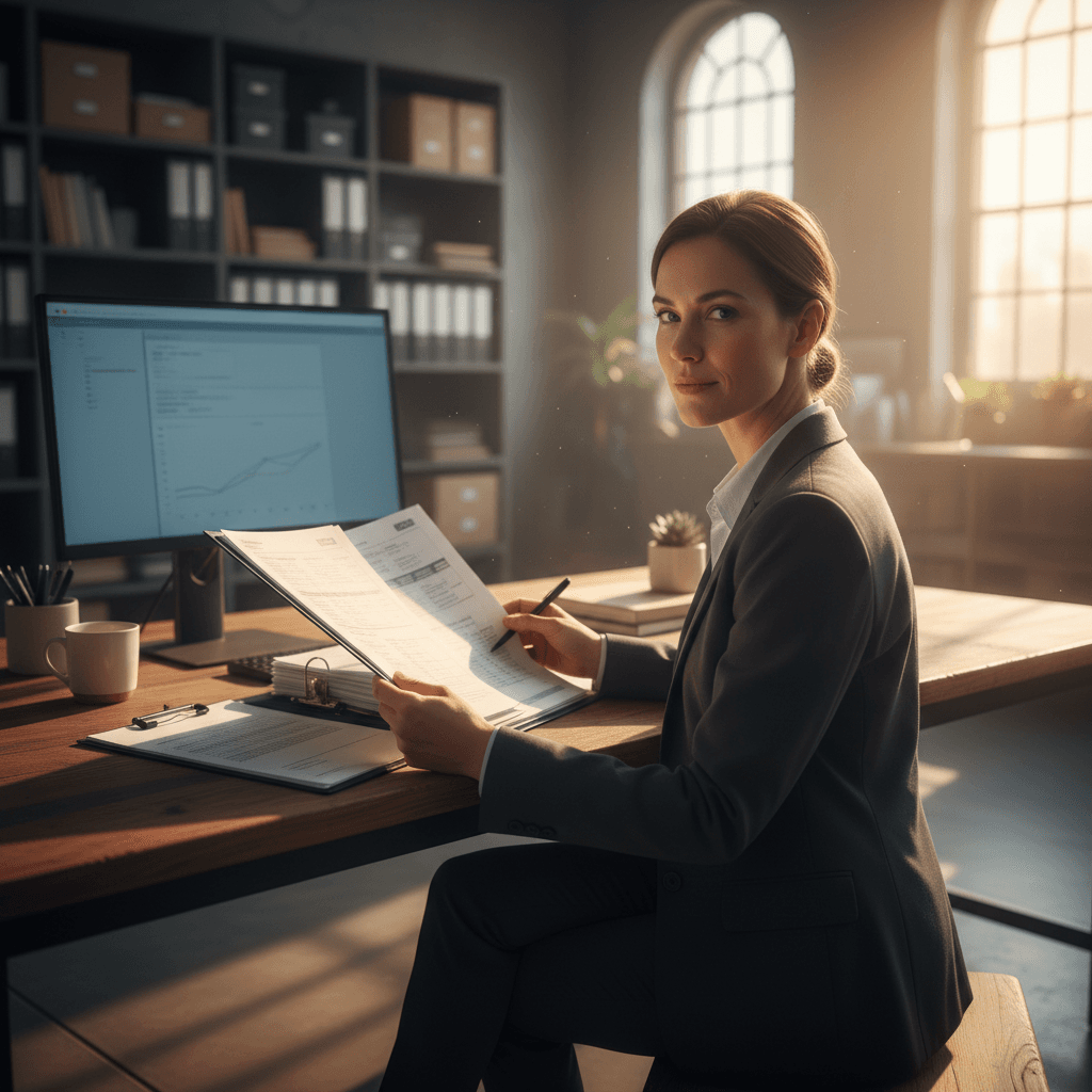 Logistics coordinator reviewing dedicated freight schedules and shipment details