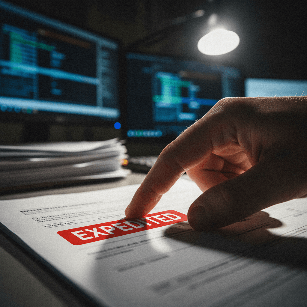 Dispatcher marking expedited label on time-sensitive shipment