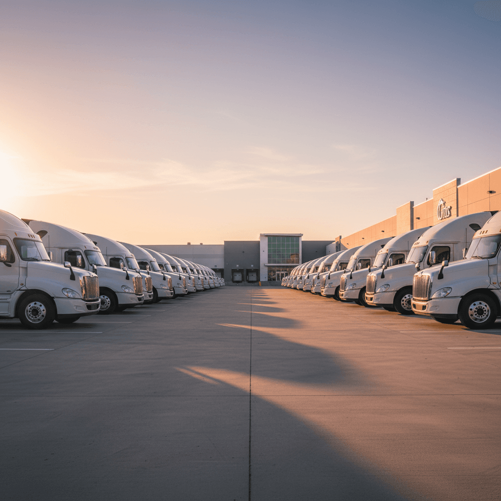 Fleet of dedicated trucks lined up ready for deployment