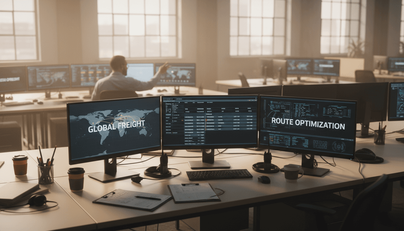 KOMAND Logistics dispatch and coordination workspace showing real-time freight tracking systems