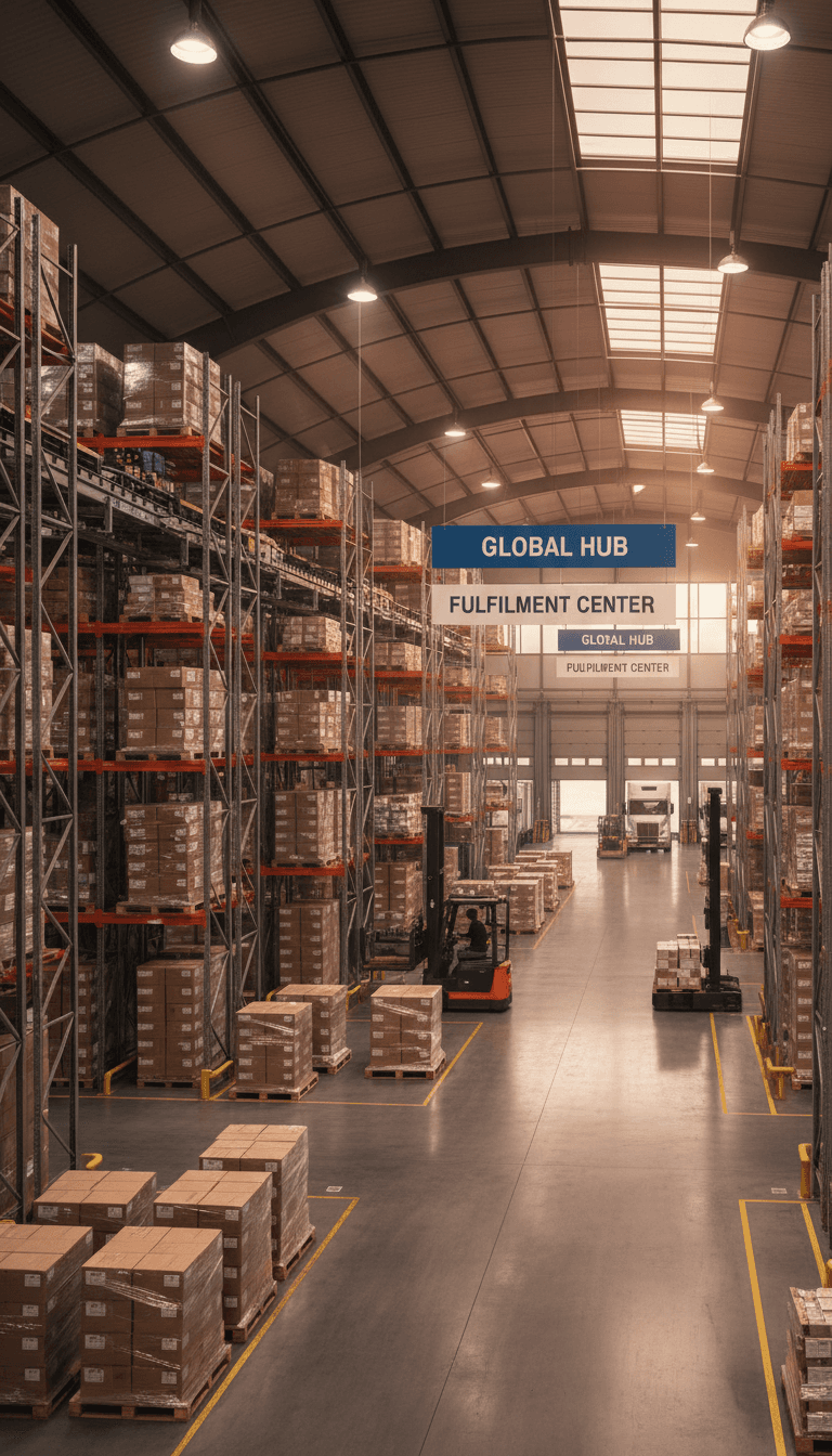 Professional logistics warehouse with organized freight storage and coordination operations